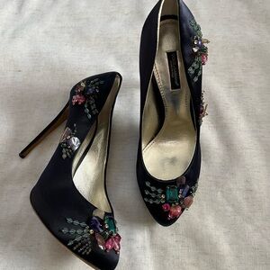 Dolce & Gabbana Black Satin Beaded Y2K Heels